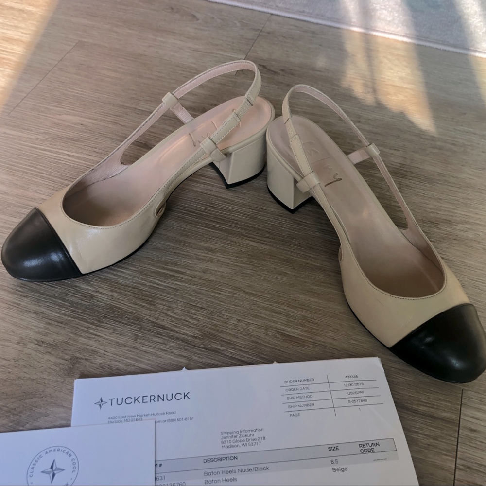Beige and Black Slingback 100% Leather